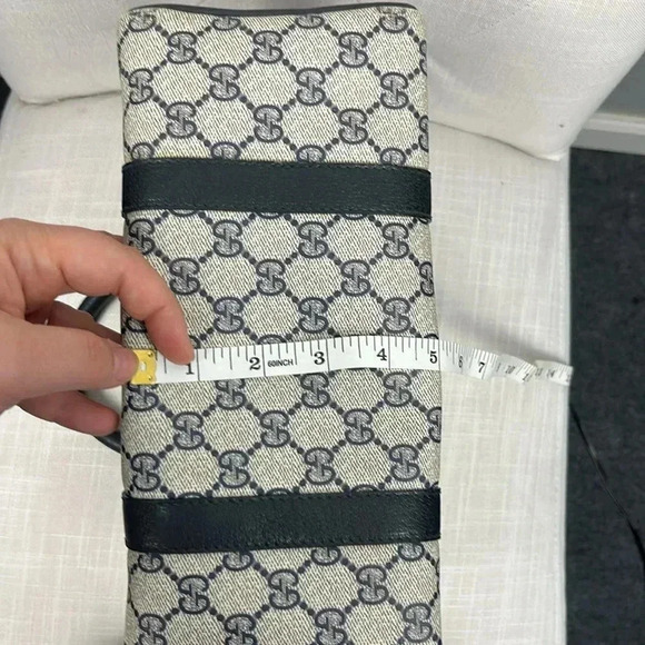 Vintage Gucci Boston Hand Bag Satchel Purse Monogram Navy Canvas Leather - Picture 16 of 16